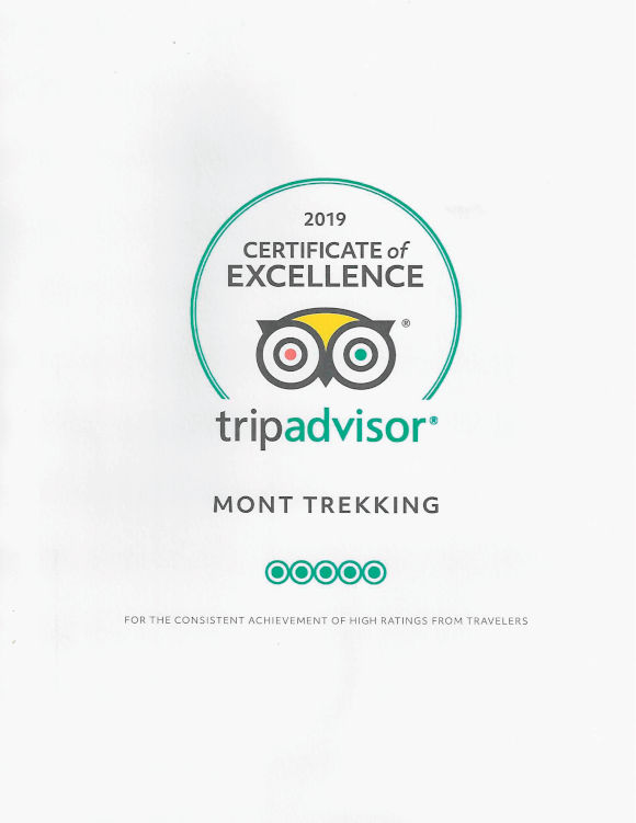 MONT Trekking TripAdvisor Certificate of Excellence 2019
