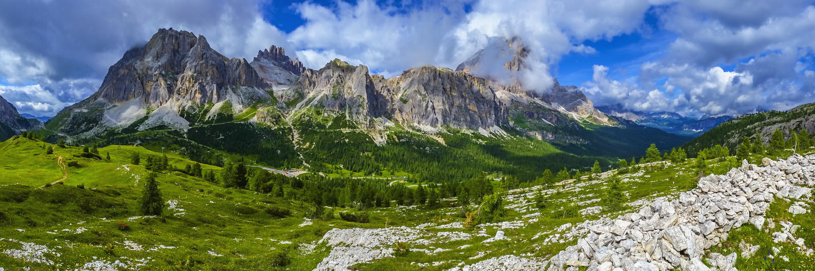 Passo Giau and Ra Gusela peak in June, marking the start of the Dolomites hiking season